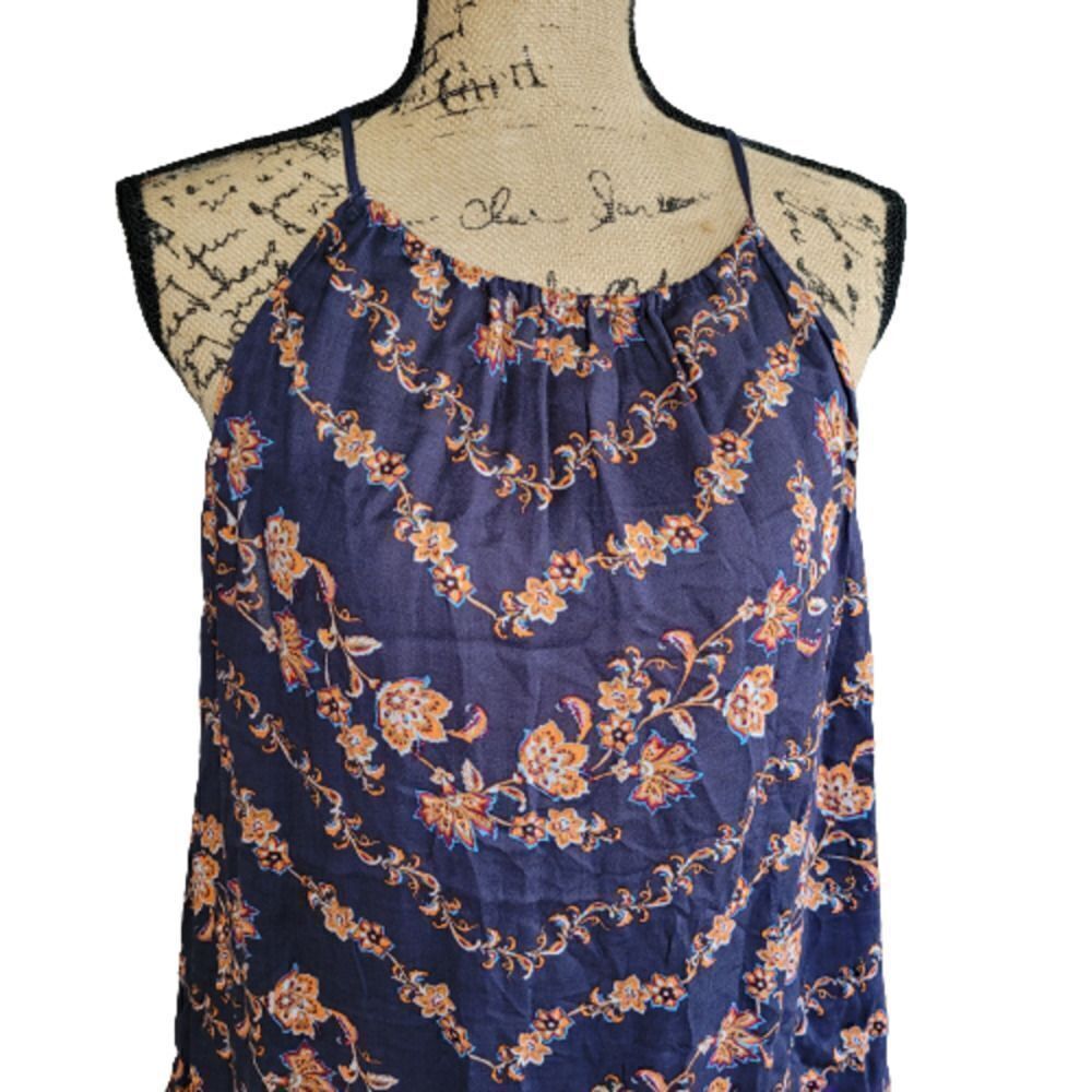 Maurices Tunic Top Womens XXL Cami Floral Blue Asymmetric Keyhole Pullover